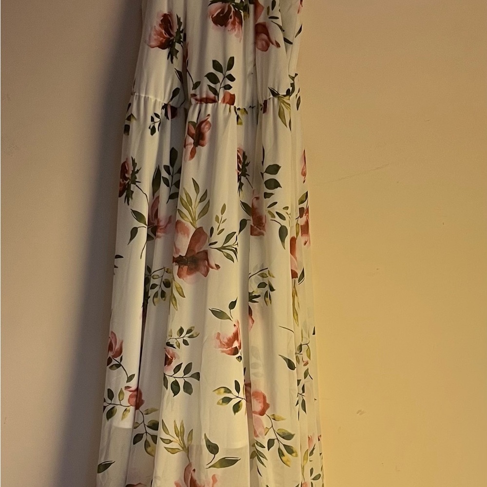 Torrid White Floral Dress with Pink and Green Accents
